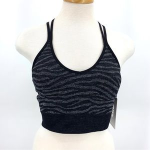 RBX Active NWT Black and Grey Zebra Jaquard T-Back Sports Bra, Medium
